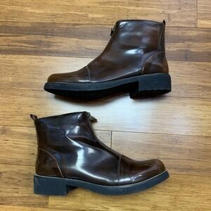Electric Karma Ally Brown Front Zip Patent Ankle Boots Women 10 Cap Toe Lug Sole